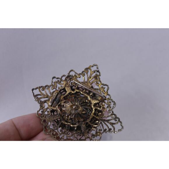 Pink Flower with White Pearls, Ornate Brooch, Floral Design, Eye-Catching, - Picture 4 of 4